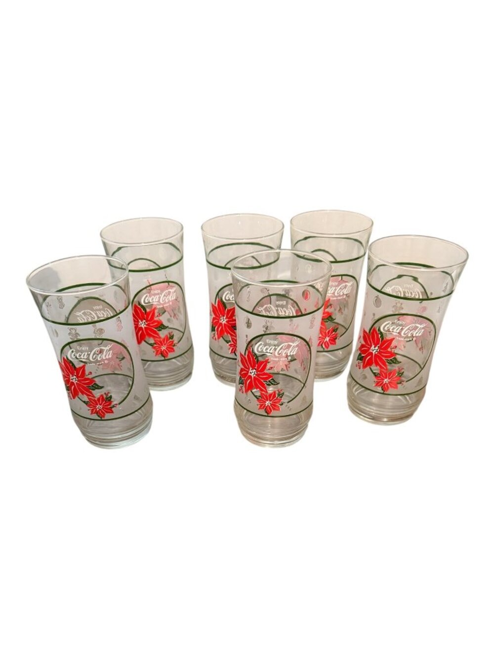 Vintage Libbey Coca Cola Christmas Poinsettia Highball Glasses Set of 6